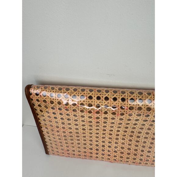 VINTAGE Raffia Rattan Leather Trim Woven Clutch Purse Handbag & Zip Pouch Bag - Picture 10 of 16